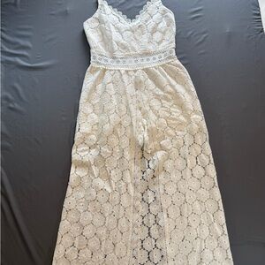 Elegant White Lace Romper Maxi Dress